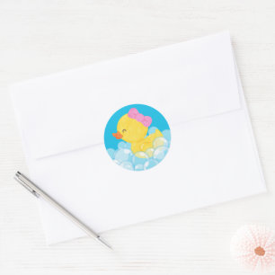 Girl Watercolor Rubber Duck Round Stickers