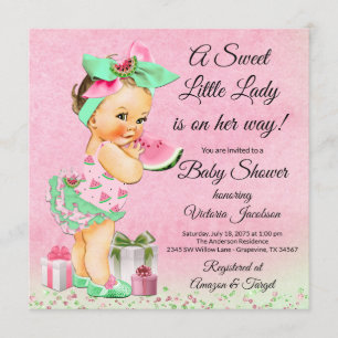 Girl Watercolor Watermelon Baby Shower Invitation