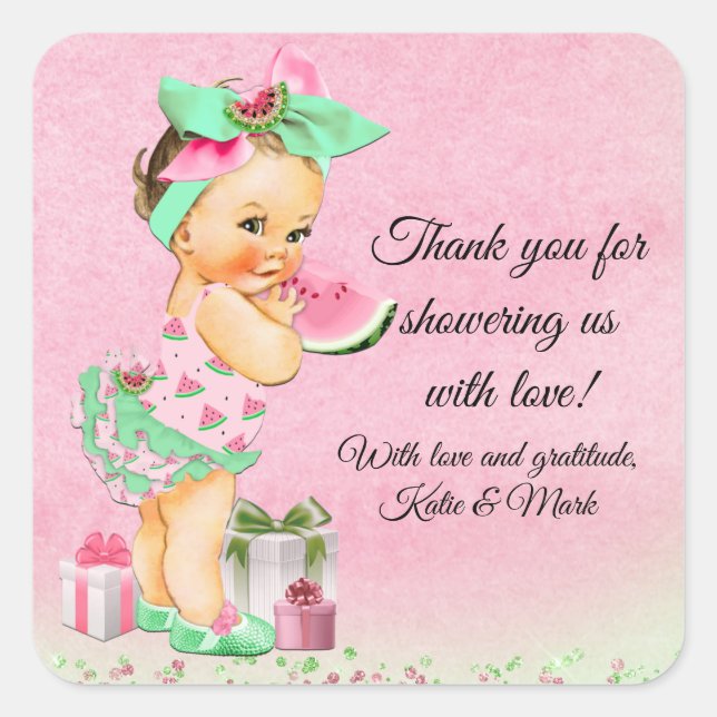 Girl Watermelon Baby Shower Favour Stickers (Front)