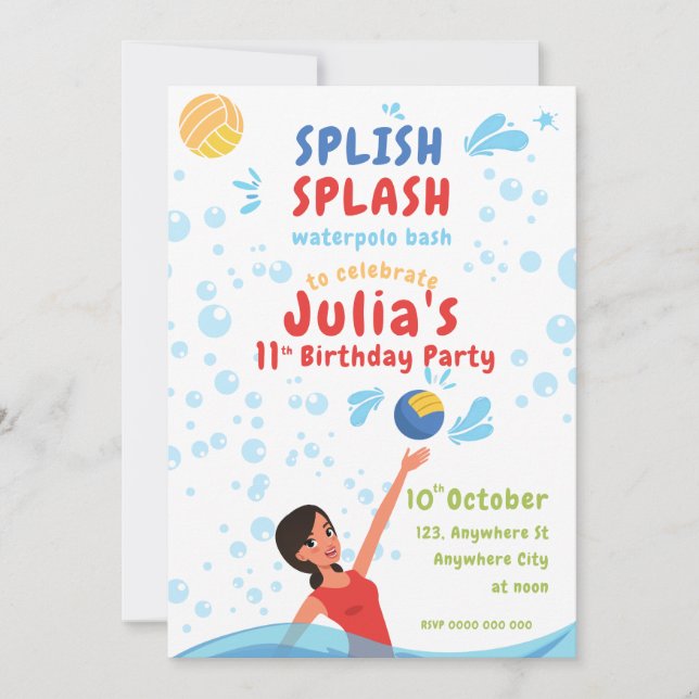 Girl Waterpolo Party Invitation (Front)