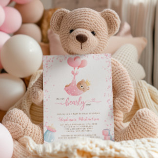 Girl We Can Bearly Wait Baby Shower & Book Request Invitation