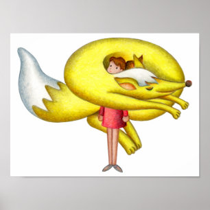 Girl wearing a fox-print scarf. poster