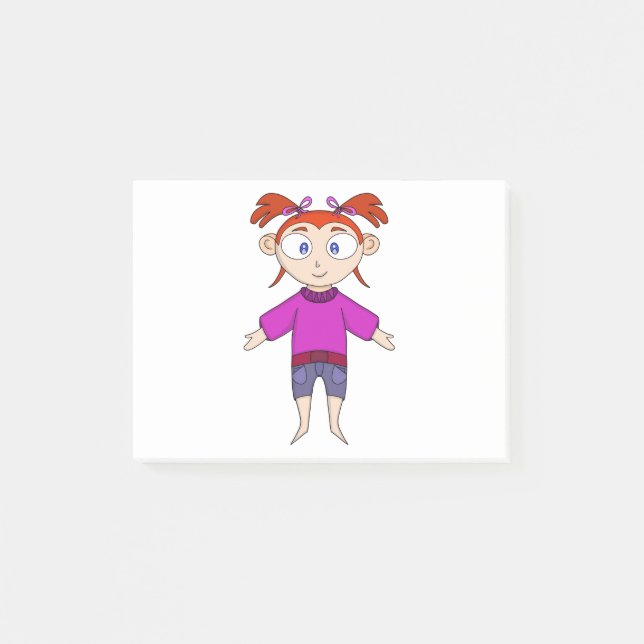 Girl Wearing Comfortable Clothes and Pigtails Post-it Notes (Front)