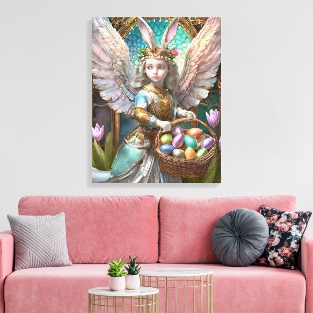 Girl Wearing Easter Bunny Angel Costume Canvas Print (Insitu(LivingRoom))