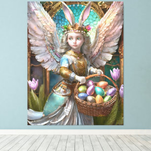 Girl Wearing Easter Bunny Angel Costume Canvas Print