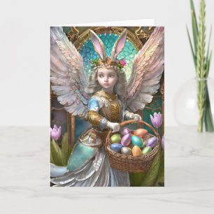 Girl Wearing Easter Bunny Angel Costume Card