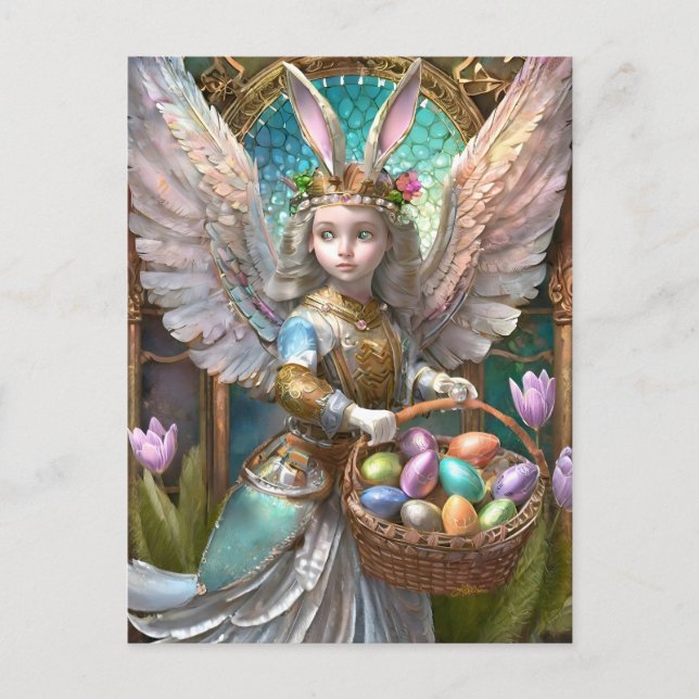 Girl Wearing Easter Bunny Angel Costume Postcard (Front)