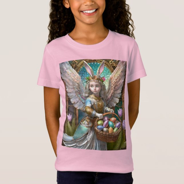 Girl Wearing Easter Bunny Angel Costume T-Shirt (Front)