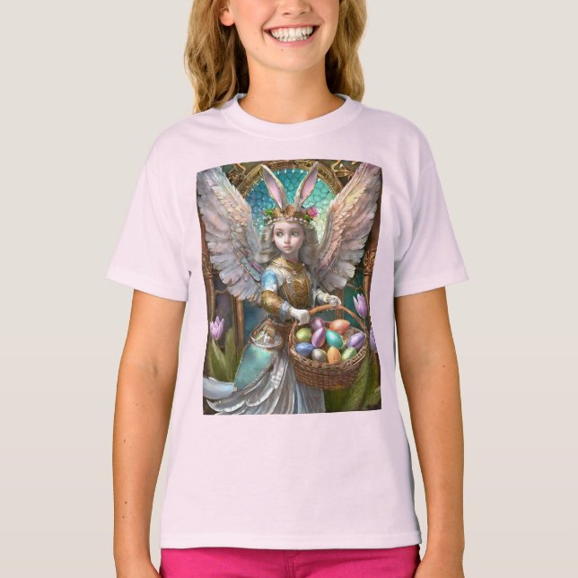 Girl Wearing Easter Bunny Angel Costume T-Shirt (Front)