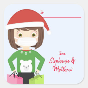 Girl Wearing Face Mask Christmas 2020 Square Sticker