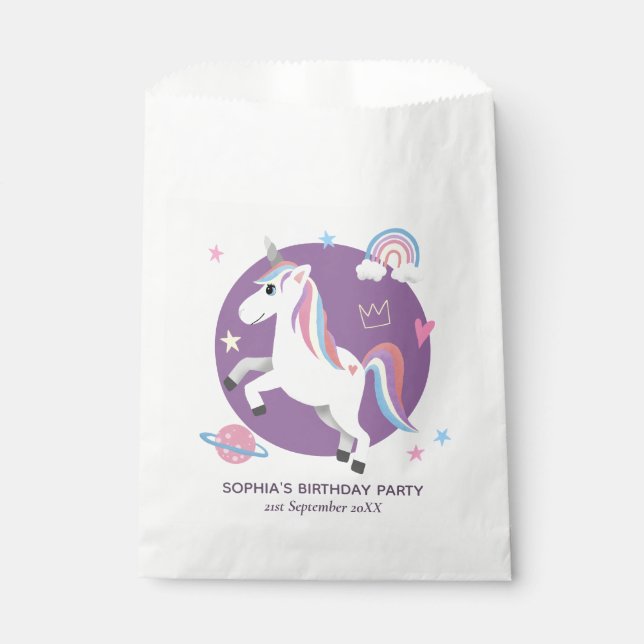 Girl Whimsical Magical Unicorn Kids Birthday Favour Bags (Front)