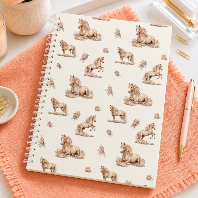 Girl Whimsical Peach Rose Horse Pattern  Notebook (Creator Uploaded)