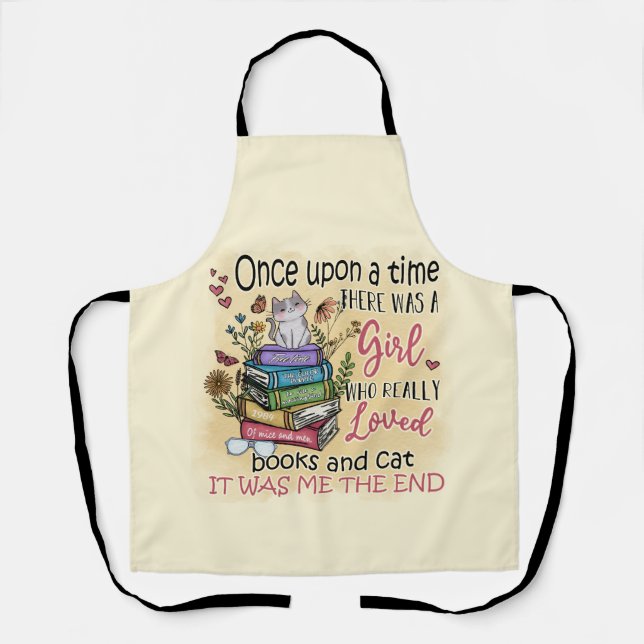 Girl Who Loves Books and Cats Apron (Front)