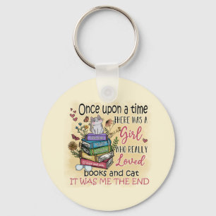 Girl Who Loves Books and Cats Key Ring