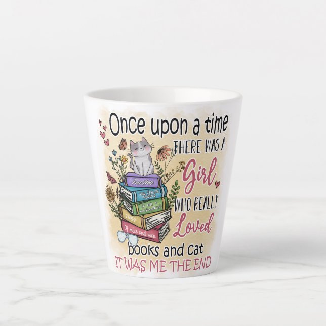 Girl Who Loves Books and Cats Latte Mug (Front)