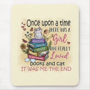 Girl Who Loves Books and Cats Mouse Pad