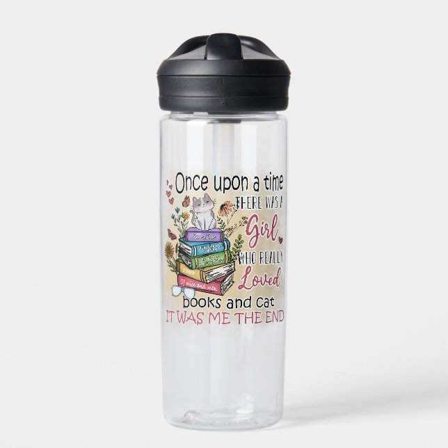 Girl Who Loves Books and Cats Water Bottle (Front)