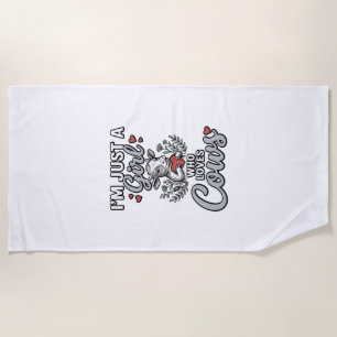 Girl Who Loves Cows Vintage Cute Cow Shirt Design_ Beach Towel