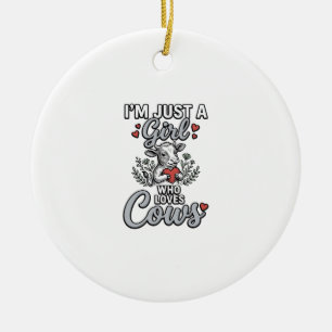 Girl Who Loves Cows Vintage Cute Cow Shirt Design_ Ceramic Tree Decoration