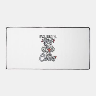 Girl Who Loves Cows Vintage Cute Cow Shirt Design_ Desk Mat