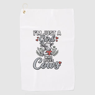 Girl Who Loves Cows Vintage Cute Cow Shirt Design_ Golf Towel