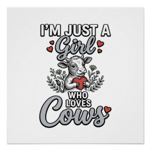 Girl Who Loves Cows Vintage Cute Cow Shirt Design_ Poster