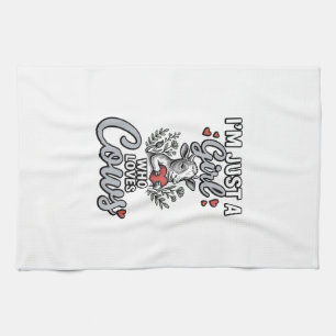 Girl Who Loves Cows Vintage Cute Cow Shirt Design_ Tea Towel