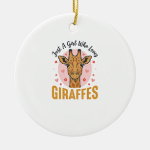 Girl Who Loves Giraffes Vintage Engraving Design_1 Ceramic Tree Decoration