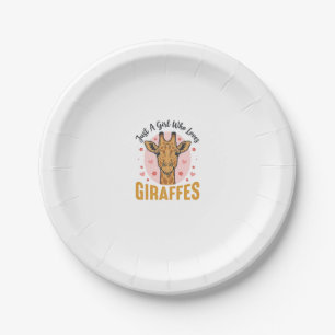 Girl Who Loves Giraffes Vintage Engraving Design_1 Paper Plate