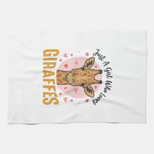 Girl Who Loves Giraffes Vintage Engraving Design_1 Tea Towel
