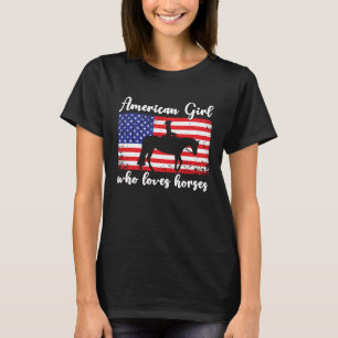 Girl Who Loves Horses Proud American Usa Flag 5 T-Shirt