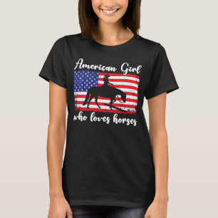 Girl Who Loves Horses Proud American Usa Flag 7 T-Shirt