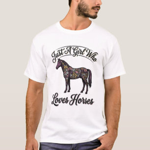 Girl Who Loves Horses Vintage Floral Horse Design T-Shirt