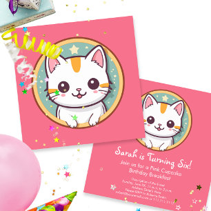 Girl Who Loves Kittens Birthday Party Invitation