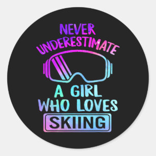 Girl Who Loves Skiing Lady Woman Ski Snowboarding  Classic Round Sticker