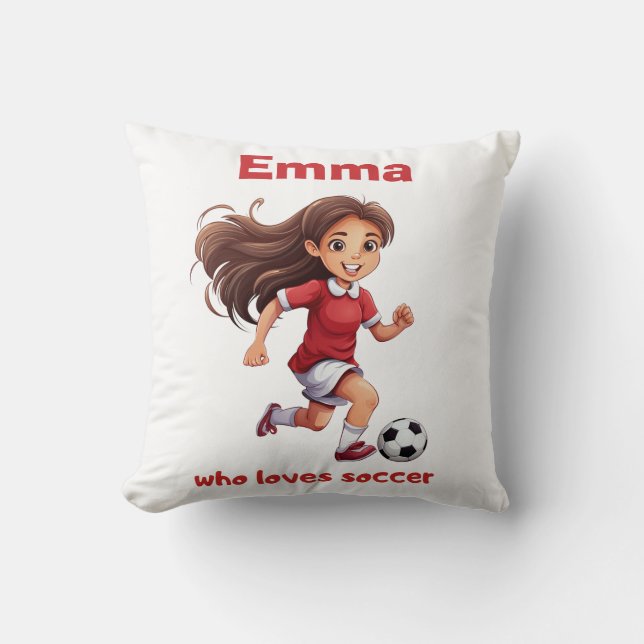 Girl Who Loves Soccer with your Name Cushion (Front)