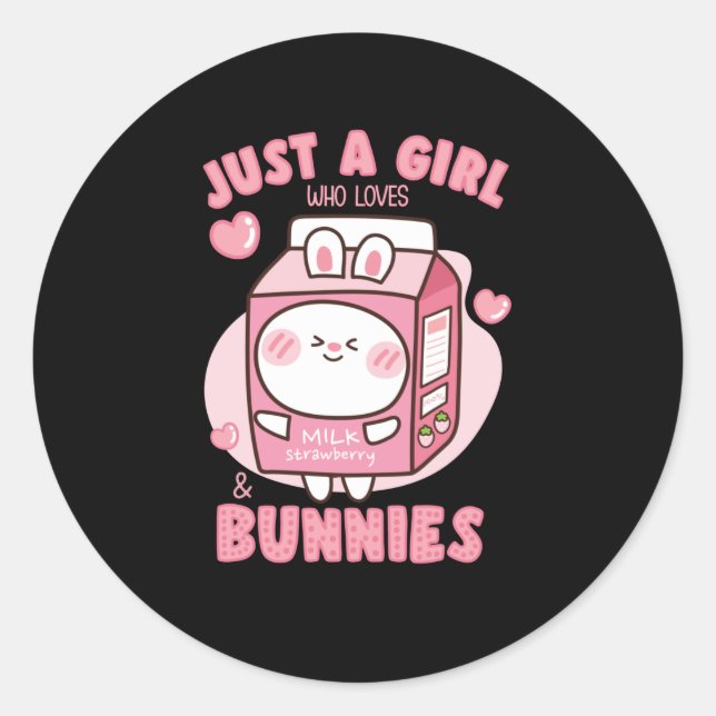GIRL WHO LOVES STRAWBERRY MILK BUNNIES CLASSIC ROUND STICKER (Front)