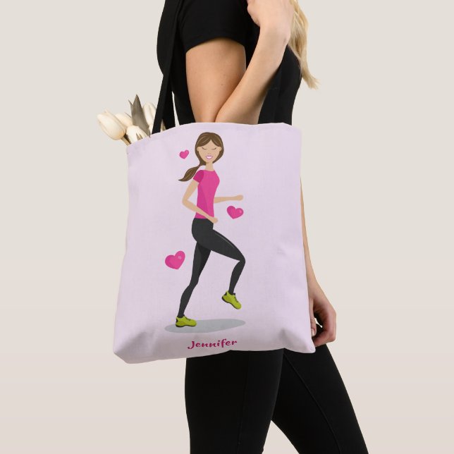 Girl Who Loves To Run Illustration With Name Tote Bag (Close Up)
