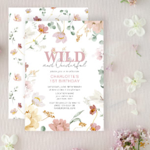 Girl Wild and Onederful Wildflower First Birthday Invitation