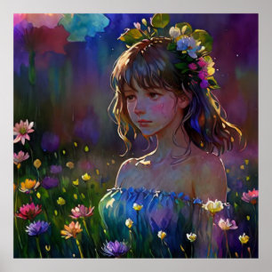 *~  Girl Wild Flowers AP56 Fantasy Art Painting Poster