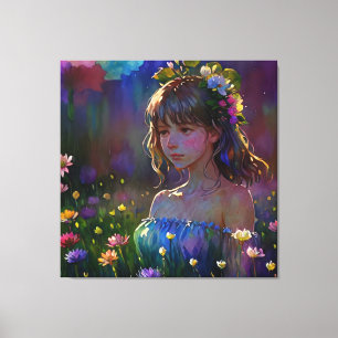 *~  Girl Wild Flowers AP56 Magical Art Painting Canvas Print