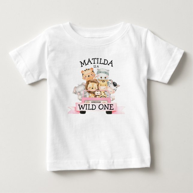 Girl Wild One Jungle Safari 1st Birthday  Baby T-Shirt (Front)