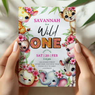 Girl Wild One Jungle Safari Birthday Invitation