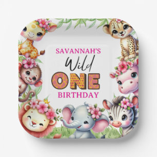 Girl Wild One Jungle Safari Birthday  Paper Plate