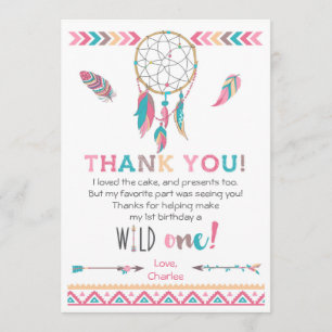 Girl Wild One Tribal Birthday Boho Thank You Card