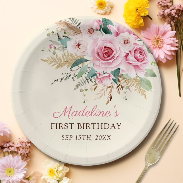Girl Wildflower 1st Birthday Party Paper Plate (Creator Uploaded)