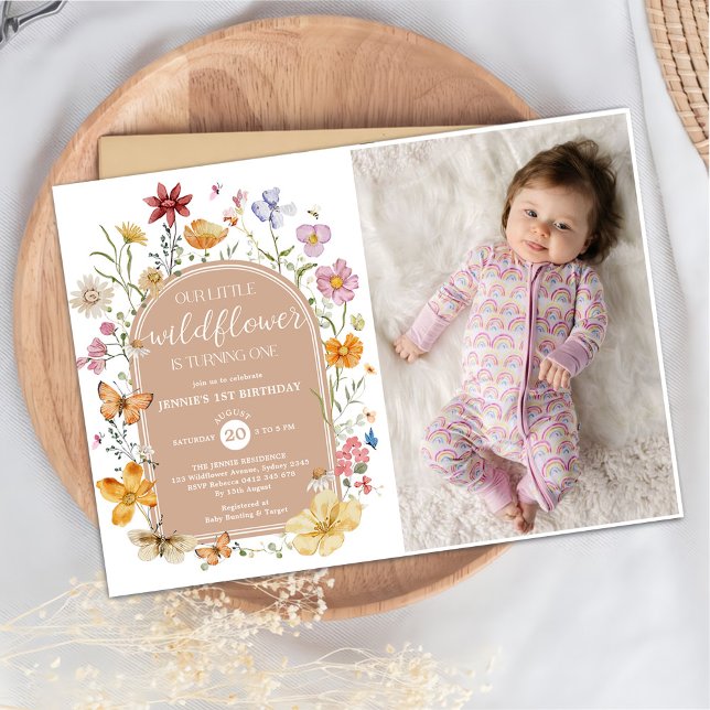 Girl Wildflower 1st Birthday Party Photo Invitation (Creator Uploaded)
