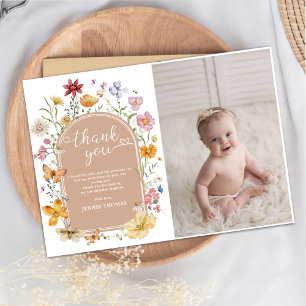 Girl Wildflower 1st Birthday Party Photo Thank You Card
