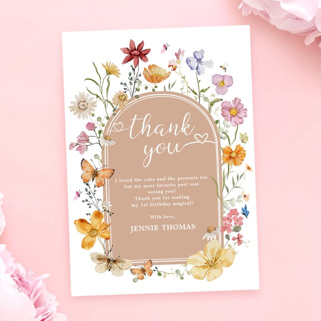 Girl Wildflower 1st Birthday Party Thank You Card (Creator Uploaded)