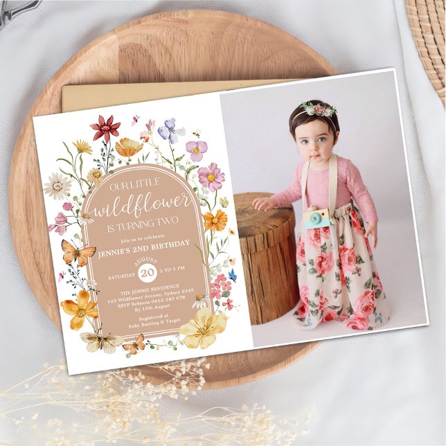 Girl Wildflower 2nd Birthday Party Photo Invitation (Creator Uploaded)